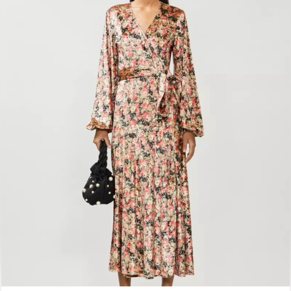 Long sleeve velvet maxi wrap dress